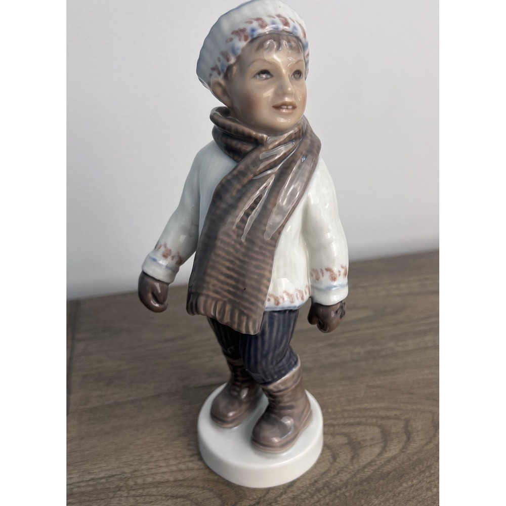 Vintage Dahl Jensen Denmark 1064 Boy in Winter Clothes Scarf Porcelain Figurine
